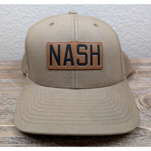 NASH Nashville Snapback Hat Tan Leather Patch Trucker Style Adjustable Cap